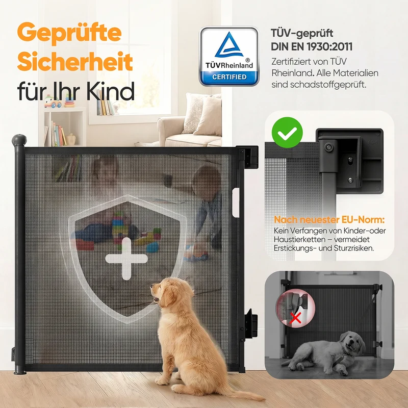 Sekey Ausziehbares Treppenschutzgitter 0–150 cm – TÜV & EN1930 zertifiziert, 97 cm hoch, feste Schraubmontage, Baby- & Haustiergitter für Treppe, Tür & Flur