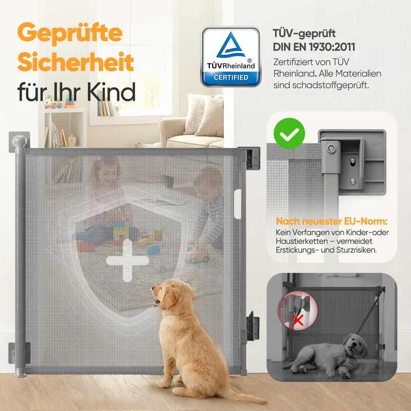Sekey Ausziehbares Treppenschutzgitter 0–200 cm – TÜV-zertifiziertes Baby- & Haustiergitter, 97 cm hoch, ohne Bohren, für Treppe, Tür & breite Durchgänge