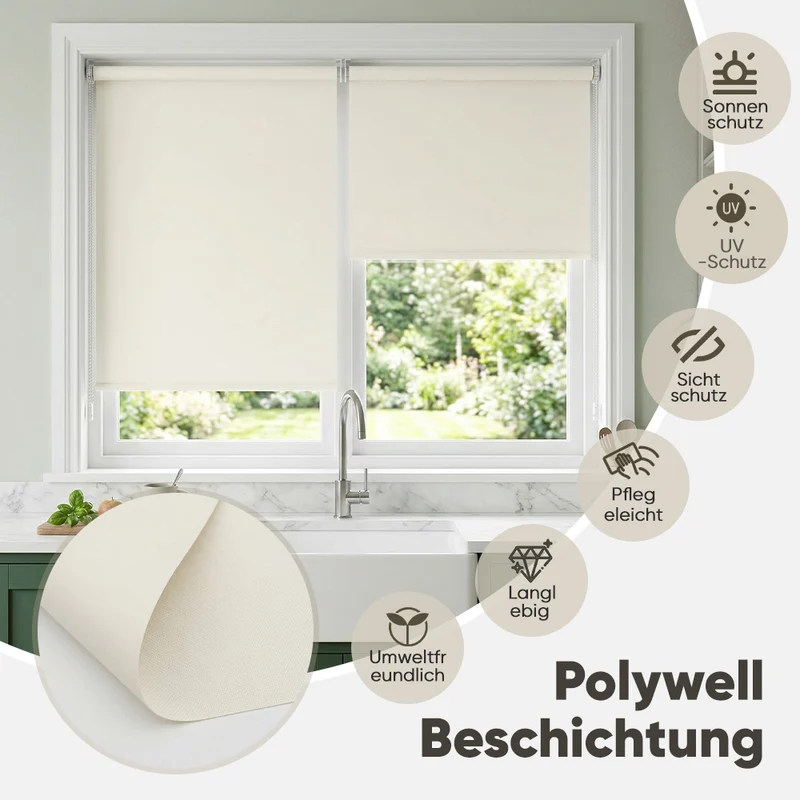 Sekey Klemmfix Verdunkelungsrollo ohne Bohren – Seitenzugrollo blickdicht, Sonnenschutz & UV-Schutz für Fenster (Stoffbreite = Bestellbreite)