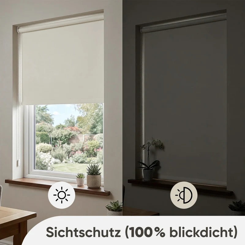 Sekey Klemmfix Verdunkelungsrollo ohne Bohren – Seitenzugrollo blickdicht, Sonnenschutz & UV-Schutz für Fenster (Stoffbreite = Bestellbreite)