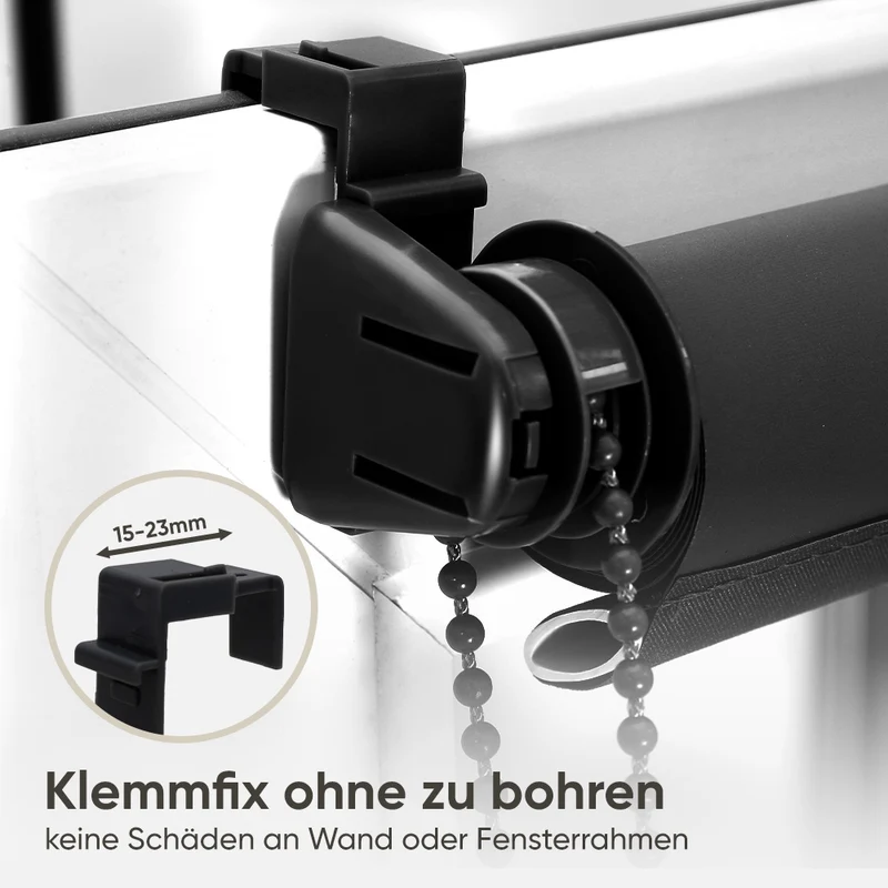 Sekey Verdunkelungsrollo ohne Bohren – Klemmfix Seitenzugrollo blickdicht & UV-Schutz, Sonnenschutz & Sichtschutz für Fenster, schwarz