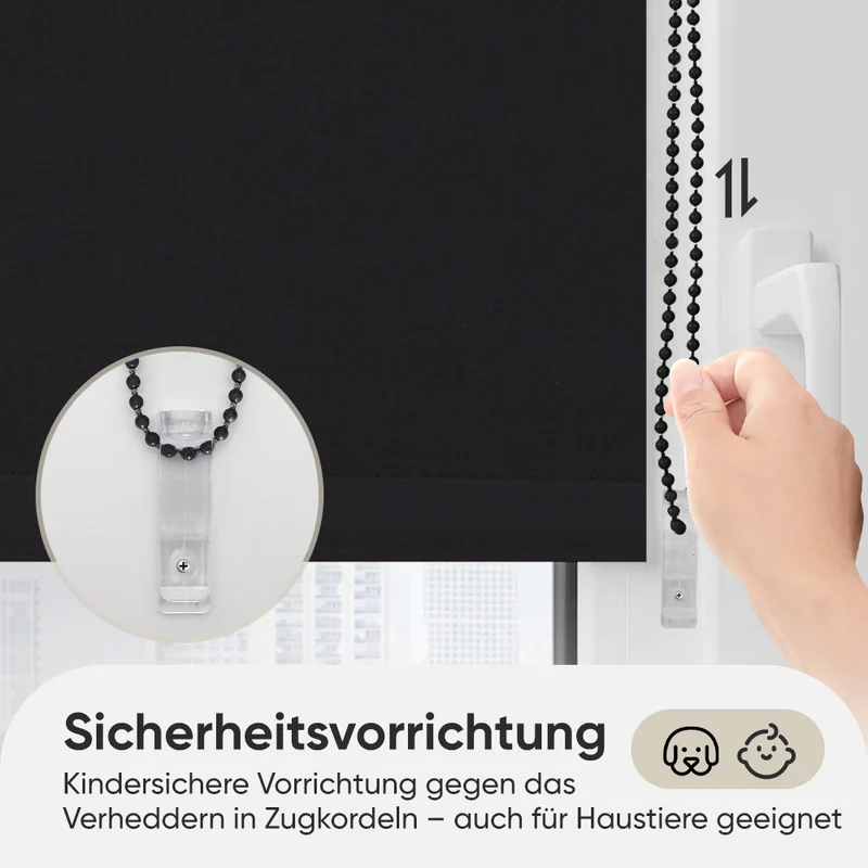 Sekey Verdunkelungsrollo ohne Bohren – Klemmfix Seitenzugrollo blickdicht & UV-Schutz, Sonnenschutz & Sichtschutz für Fenster, schwarz