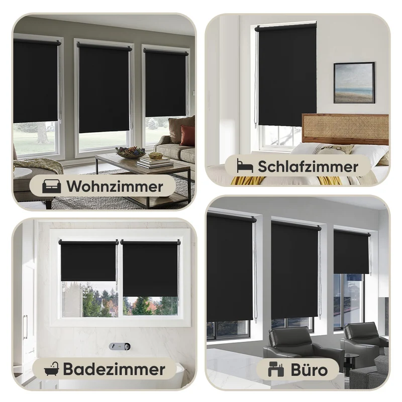 Sekey Verdunkelungsrollo ohne Bohren – Klemmfix Seitenzugrollo blickdicht & UV-Schutz, Sonnenschutz & Sichtschutz für Fenster, schwarz