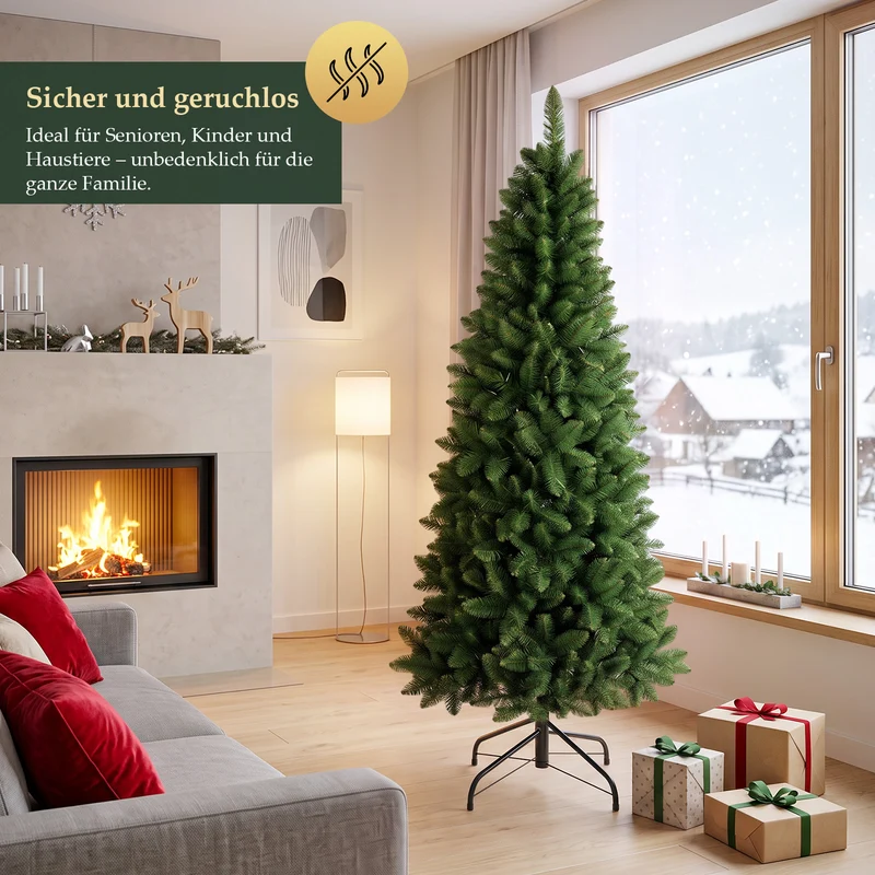 Salcar Künstlicher Weihnachtsbaum – Schmaler Weihnachtsbaum in Bleistiftform mit Metallständer