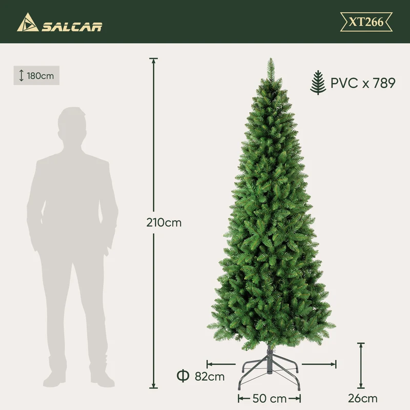 Salcar Künstlicher Weihnachtsbaum – Schmaler Weihnachtsbaum in Bleistiftform mit Metallständer