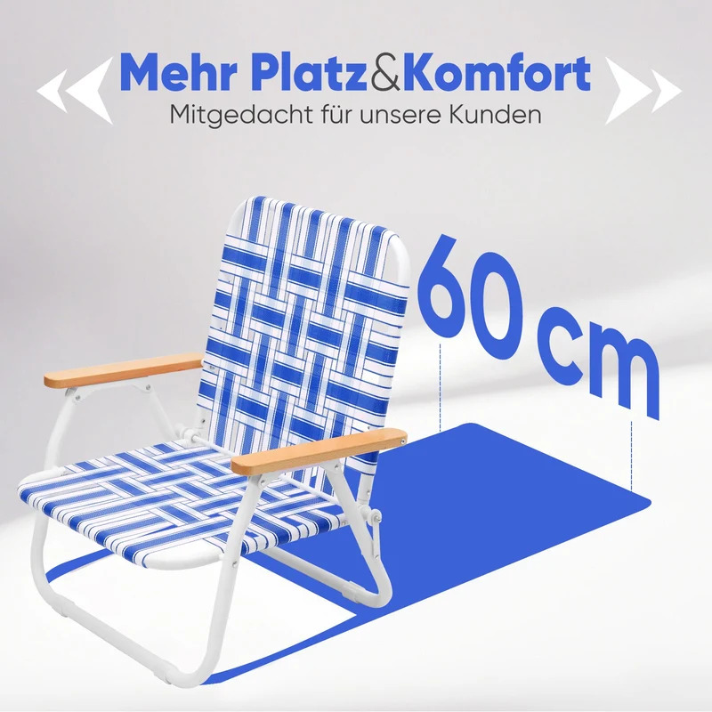 Sekey Faltbarer Campingstuhl mit Teakholz-Armlehnen – Bequemer Strand- & Gartenstuhl, atmungsaktiv & tragbar