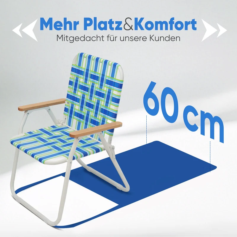 Sekey Faltbarer Campingstuhl mit Teakholz-Armlehnen – Bequemer Strand- & Gartenstuhl, atmungsaktiv & tragbar