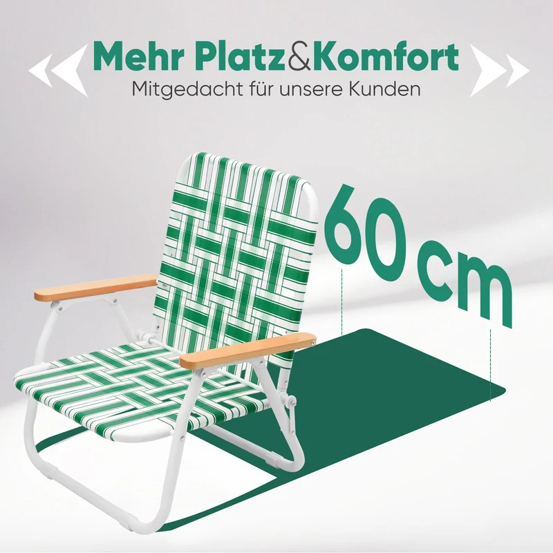 Sekey Faltbarer Campingstuhl mit Teakholz-Armlehnen – Bequemer Strand- & Gartenstuhl, atmungsaktiv & tragbar