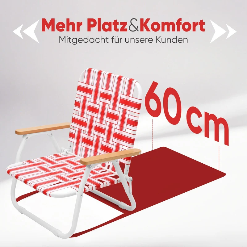 Sekey Faltbarer Campingstuhl mit Teakholz-Armlehnen – Bequemer Strand- & Gartenstuhl, atmungsaktiv & tragbar
