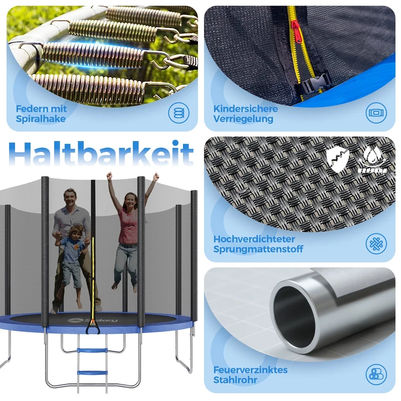 Sekey Trampolin Ø 366 cm für Garten – TÜV/GS-zertifiziertes Outdoor Trampolin mit Sicherheitsnetz, W-Beinen & Leiter – wetterfest & kindersicher, bis 150 kg belastbar