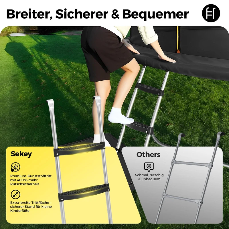 Sekey Trampolin Ø 366 cm für Garten – TÜV/GS-zertifiziertes Outdoor Trampolin mit Sicherheitsnetz, W-Beinen & Leiter – wetterfest & kindersicher, bis 150 kg belastbar
