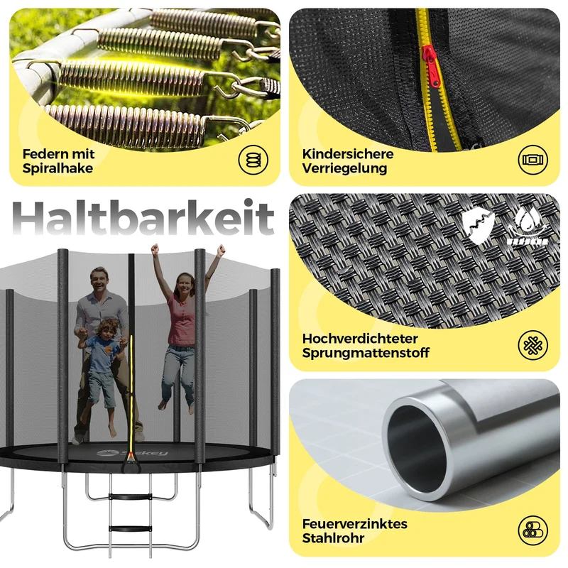 Sekey Trampolin Ø 366 cm für Garten – TÜV/GS-zertifiziertes Outdoor Trampolin mit Sicherheitsnetz, W-Beinen & Leiter – wetterfest & kindersicher, bis 150 kg belastbar