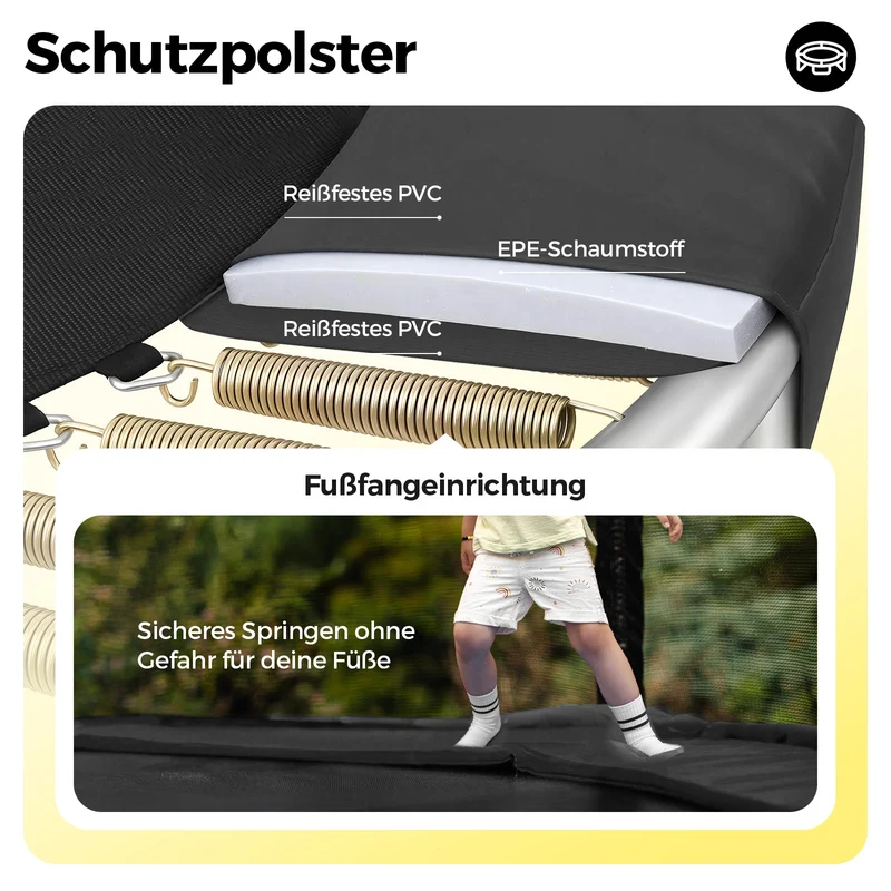 Sekey Trampolin Ø 305 cm für den Garten – TÜV/GS-zertifiziertes Outdoor Trampolin mit Sicherheitsnetz, W-Beinen & Leiter – bis 150 kg belastbar, wetterfest & kindersicher