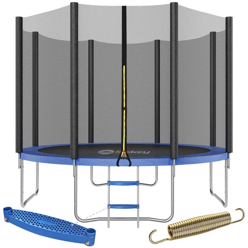 Sekey Trampolin Ø 305 cm für den Garten – TÜV/GS-zertifiziertes Outdoor Trampolin mit Sicherheitsnetz, W-Beinen & Leiter – bis 150 kg belastbar, wetterfest & kindersicher
