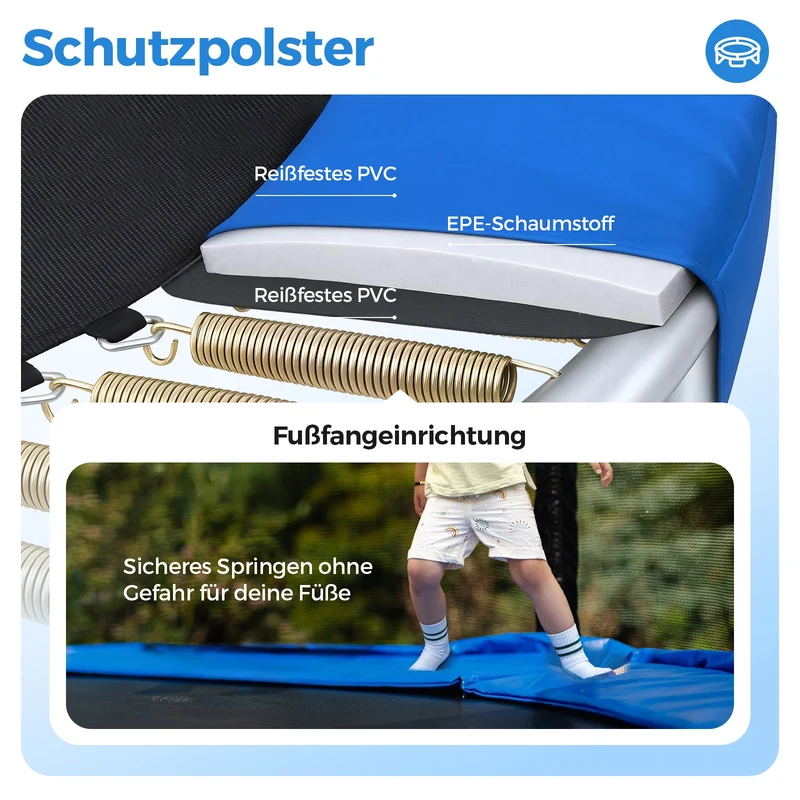 Sekey Trampolin Ø 244 cm für Garten – TÜV/GS-zertifiziertes Outdoor Trampolin mit Sicherheitsnetz, W-Beinen & Leiter – Wetterfest & stabil für Kinder ab 3 Jahren