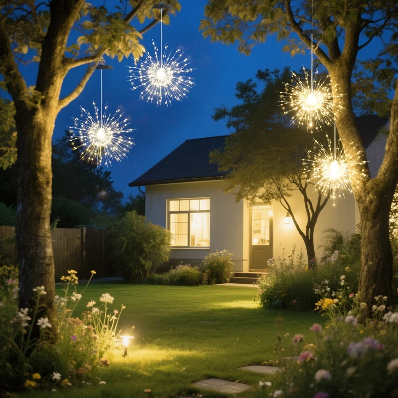 Salcar Solar LED Feuerwerkslichter warmweiß – 90 LEDs, IP44 wasserdicht, mit Haken, Automatik & Blinkmodus, 50 cm Deko für Garten, Balkon & Weihnachten