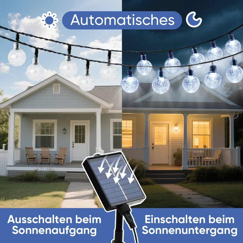 Salcar LED Lichterkette kaltweiß, solarbetrieben, wasserdicht – Ideal für Garten, Terrasse, Party & Weihnachten