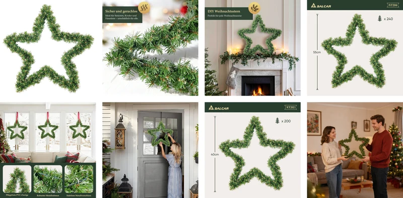 Salcar PVC Weihnachtsstern 40 cm/55 cm – Realistische Weihnachtsdeko mit 200/240 Zweigen für Innen & Außen