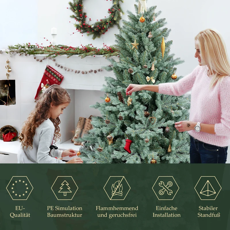 Salcar Künstlicher Weihnachtsbaum aus PE & unsichtbaren PVC-Spitzen – Natürliche graugrüne Tanne mit Schnellaufbau-Klappsystem & stabilem Metallständer (150 cm / 180 cm / 210 cm)
