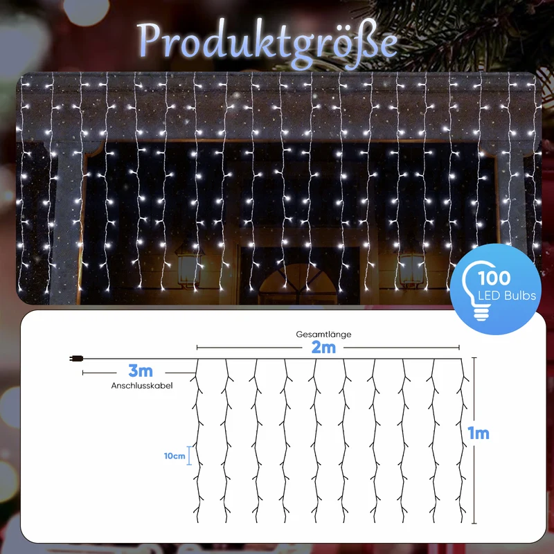 Salcar LED Eisregen Fenster Lichtervorhang – Kaltweiß, 8 Modi, Timer & Memory, IP44 Wasserdicht – Für Innen & Außen, Weihnachtsbeleuchtung für Fenster, Balkon & Wand (2m/3m/6m)