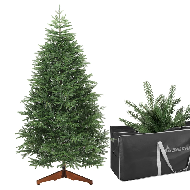 Salcar Premium Künstlicher Weihnachtsbaum aus 100 % PE Spritzguss – Realistischer Fichtenbaum mit naturgetreuem Stamm, stabilem Holzständer und Aufbewahrungsbeutel – 180 cm / 210 cm