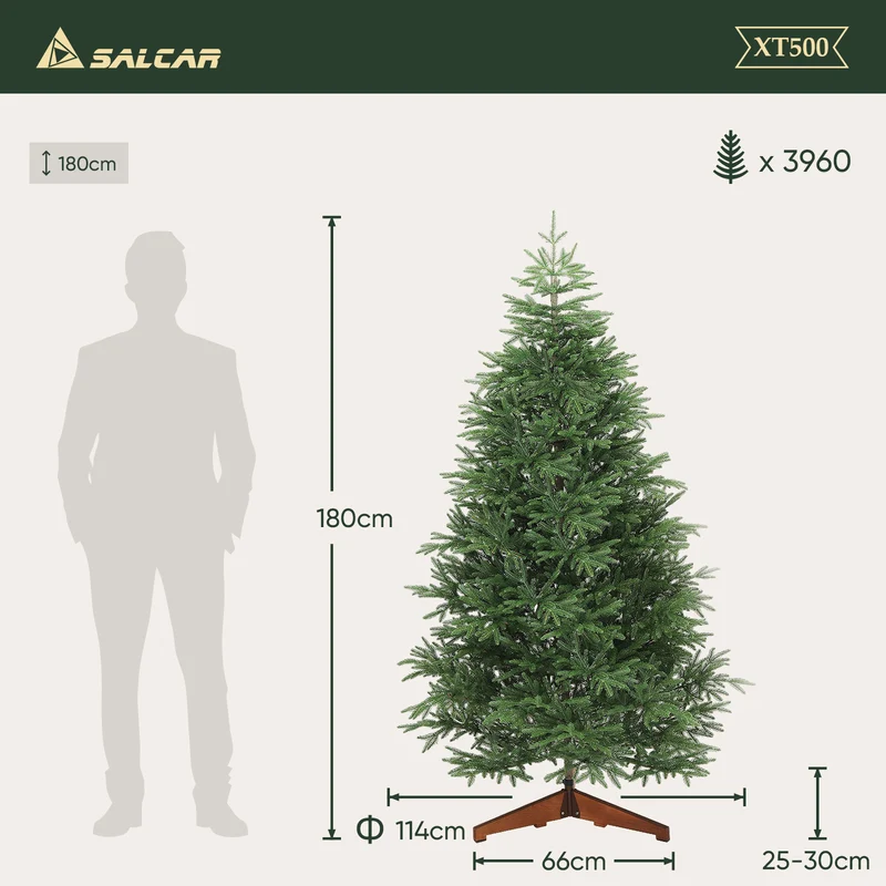 Salcar Premium Künstlicher Weihnachtsbaum aus 100 % PE Spritzguss – Realistischer Fichtenbaum mit naturgetreuem Stamm, stabilem Holzständer und Aufbewahrungsbeutel – 180 cm / 210 cm