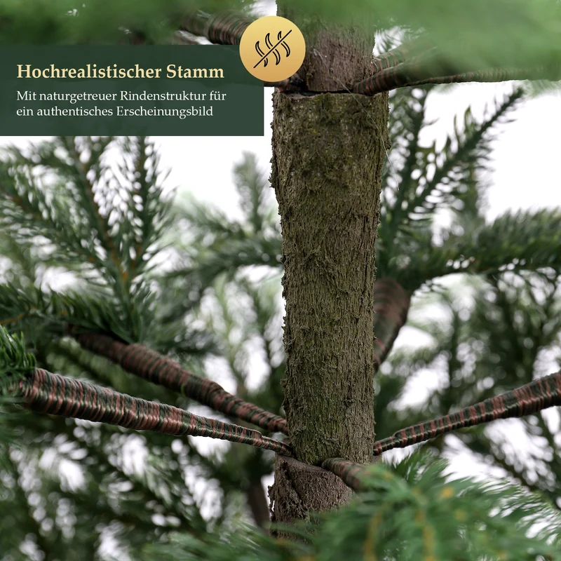 Salcar Premium Künstlicher Weihnachtsbaum aus 100 % PE Spritzguss – Realistischer Fichtenbaum mit naturgetreuem Stamm, stabilem Holzständer und Aufbewahrungsbeutel – 180 cm / 210 cm