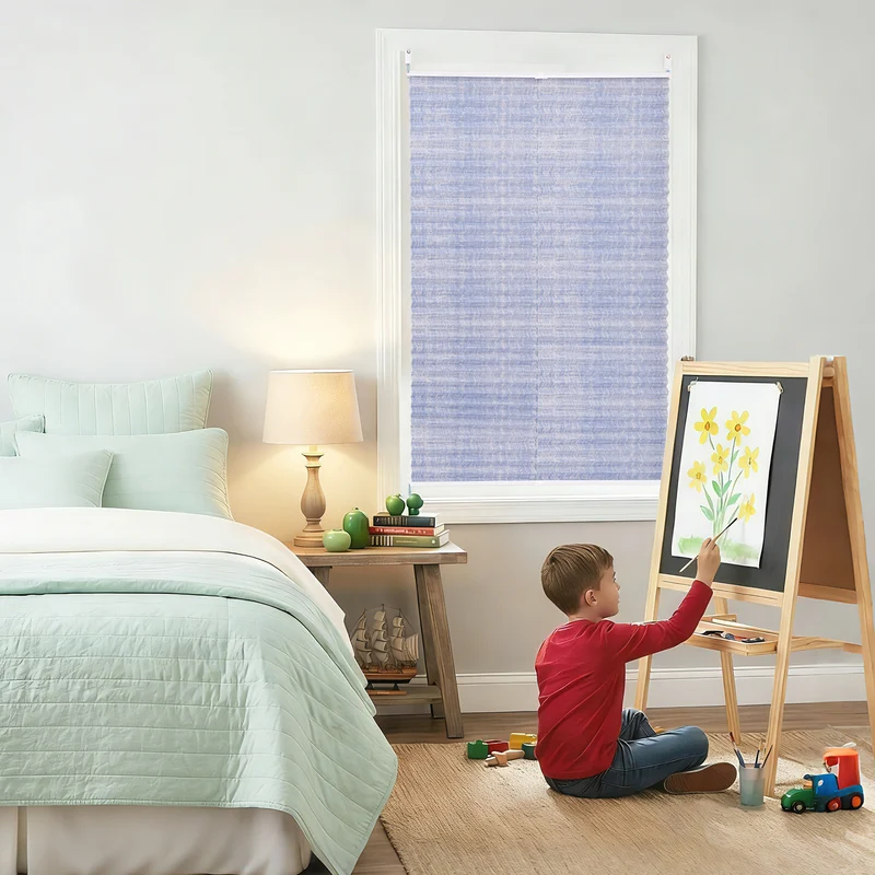 Sekey Plissee ohne Bohren Lichtschutz Rollo Klemmfix aus Vliesstoff für Fenster & Türen, Blau