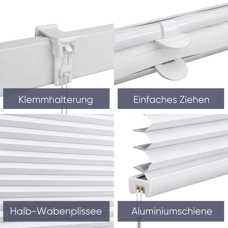 Sekey Plissee ohne Bohren Verdunkelungsplissee mit glatter, sichtlochfreier Vorderseite, flexibel von oben & unten verstellbar