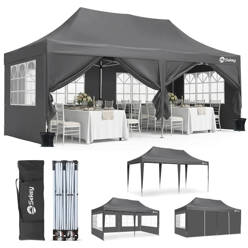 Sekey 3x6m Faltpavillon mit Seitenwand – Pop-Up Pavillon Wasserdicht (PU1000+) & UV50+, Stabil & Winterfest, Gartenpavillon mit hoher Spitze für Party, Camping & Events