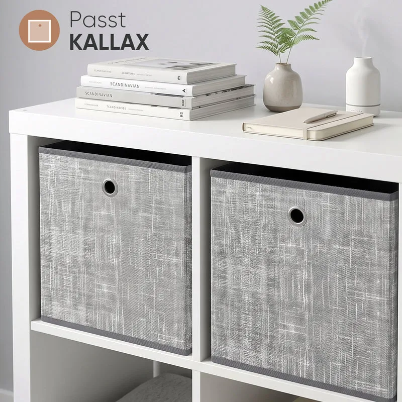Sekey Aufbewahrungsboxen 6er Set 33 × 33 × 33 cm – Faltbare Stoffboxen mit Grifföse, stabile Ordnungsboxen für Kallax-Regale, Hellgrau