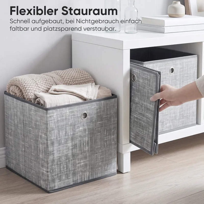 Sekey Aufbewahrungsboxen 6er Set 33 × 33 × 33 cm – Faltbare Stoffboxen mit Grifföse, stabile Ordnungsboxen für Kallax-Regale, Hellgrau