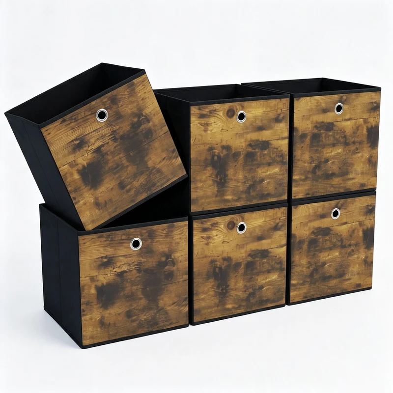 Sekey Aufbewahrungsboxen 6er Set 33 × 33 × 33 cm – Faltbare Stoffboxen mit Grifföse, stabile Ordnungsboxen für Kallax-Regale, Braun