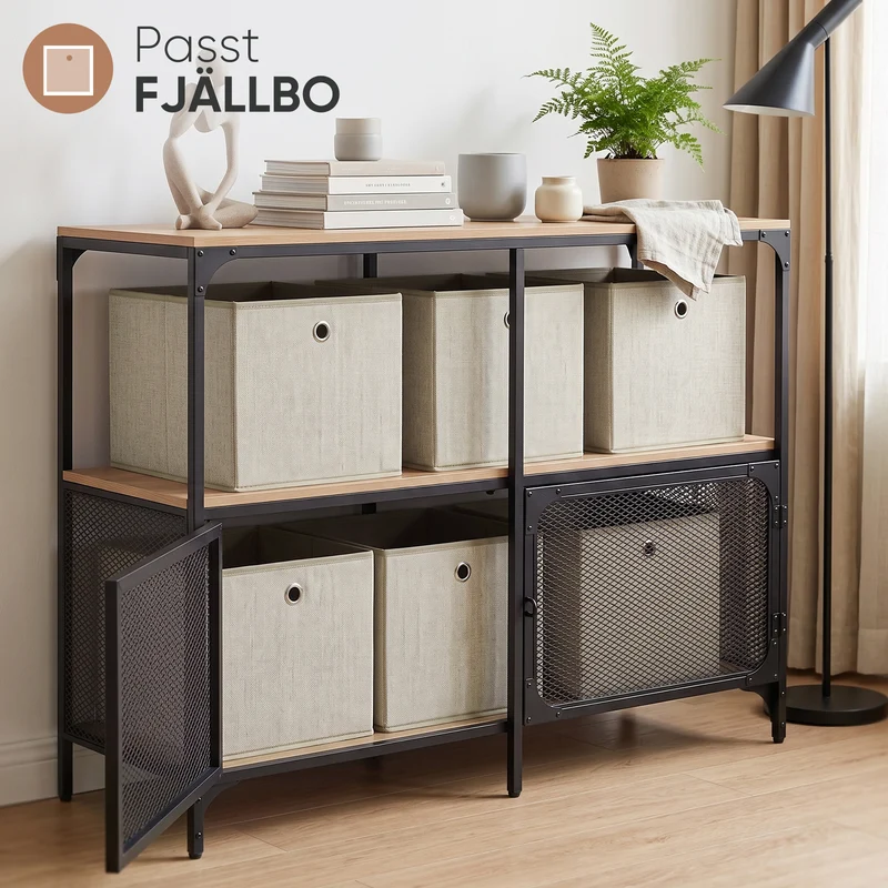Sekey Aufbewahrungsboxen 6er Set 33 × 33 × 33 cm – Faltbare Stoffboxen mit Grifföse, stabile Ordnungsboxen für Kallax-Regale, Beige