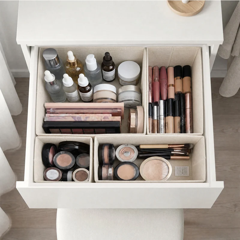 Sekey Aufbewahrungsboxen Set 6er Set aus Vliesstoff – Faltbare Stoffboxen Organizer für Schubladen & Regale, Beige, Größenmix S für Kleidung, Unterwäsche & Accessoires