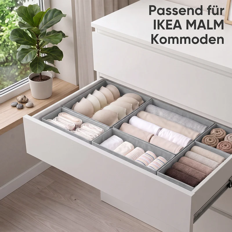 Sekey Aufbewahrungsboxen Set 6er Set aus Vliesstoff – Faltbare Stoffboxen Organizer für Schubladen & Regale, Hellgrau, Größenmix S für Kleidung, Unterwäsche & Accessoires