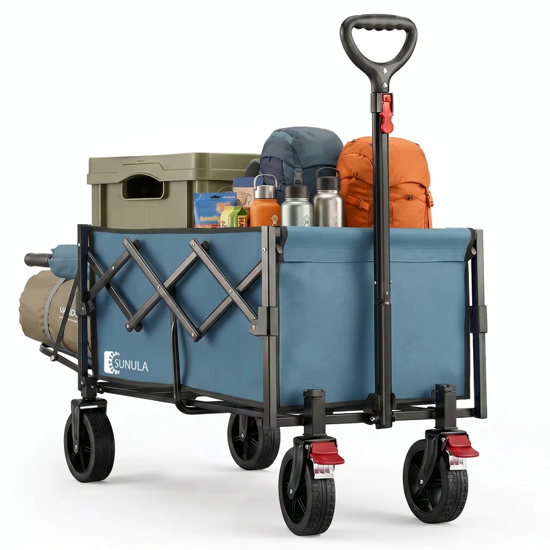 Sunula Bollerwagen faltbar mit klappbarer Heckklappe – 80 L + 35 L Handwagen mit erweiterbarer Ladefläche, 100 kg belastbar, leichter Faltbollerwagen mit Bremsen & 360°-Rädern
