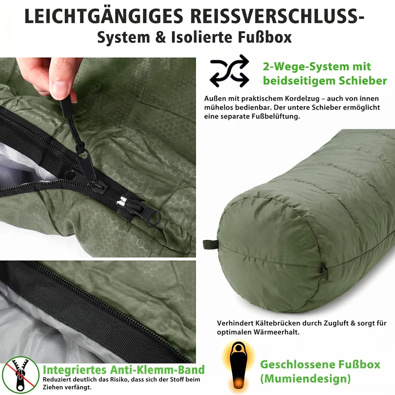 Sekey 4-Jahreszeiten Mumienschlafsack Erwachsene – 1,7 kg Schlafsack mit Anti-Klemm-Reißverschluss, wasserabweisend & atmungsaktiv, Komforttemperatur +5 °C, für Camping, Trekking & Outdoor
