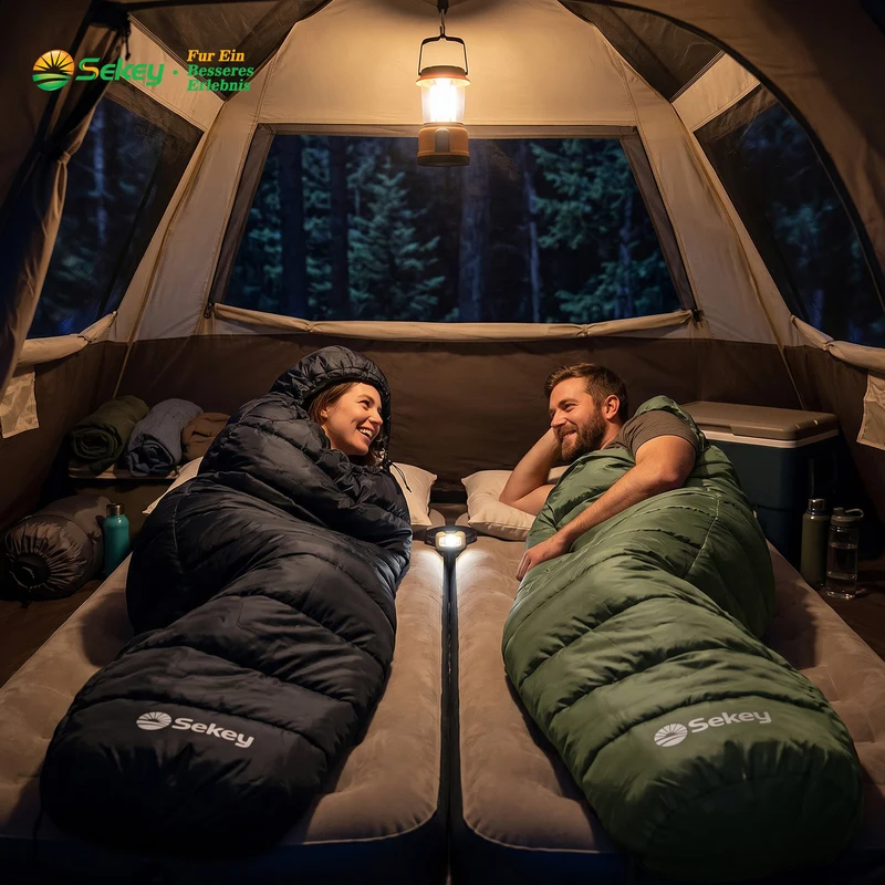 Sekey Mumienschlafsack Erwachsene – Ultraleichter Sommerschlafsack 0,9 kg / 1,7 kg, wasserabweisend & atmungsaktiv, mit Anti-Klemm-Reißverschluss, 220 × 80 × 50 cm, für Camping, Trekking & Reisen – Anthrazit / Grün
