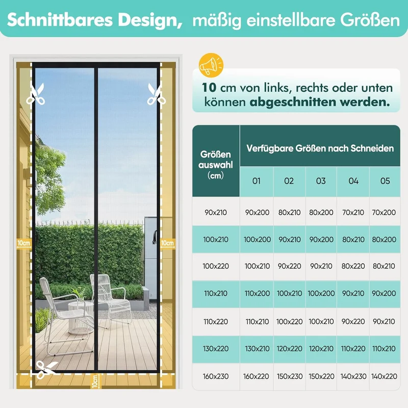Sekey Magnet Fliegengitter für Balkontür – Zuschneidbar, Insektenschutz ohne Bohren, mit 4 cm Klettband & Doppelnähten, Schwarz – Ideal für Balkon, Terrasse & Schlafzimmer