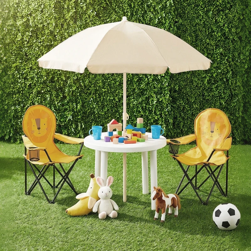 Sunula Kinder Klappstuhl Outdoor – Campingstuhl mit Löwe-Motiv Gelb & Getränkehalter, leicht & faltbar für Garten, Picknick & Camping