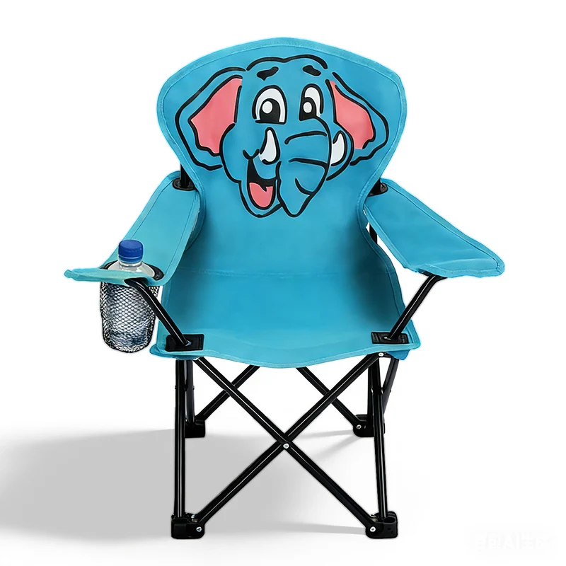 Sunula Kinder Klappstuhl Outdoor – Campingstuhl mit Elefant-Motiv Blau & Getränkehalter, faltbar & leicht für Garten, Picknick & Camping