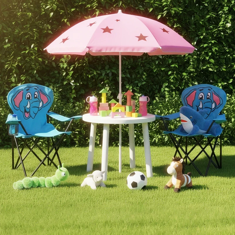 Sunula Kinder Klappstuhl Outdoor – Campingstuhl mit Elefant-Motiv Blau & Getränkehalter, faltbar & leicht für Garten, Picknick & Camping