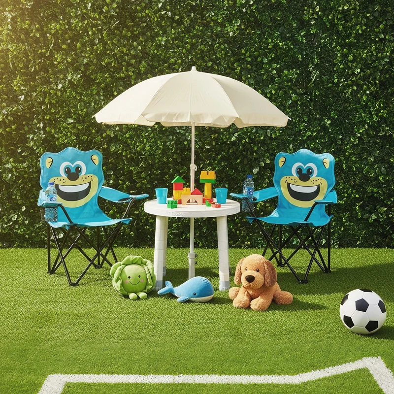 Sunula Kinder Klappstuhl Outdoor – Campingstuhl mit Bär-Motiv Blau & Getränkehalter, leicht & faltbar für Garten, Picknick & Camping