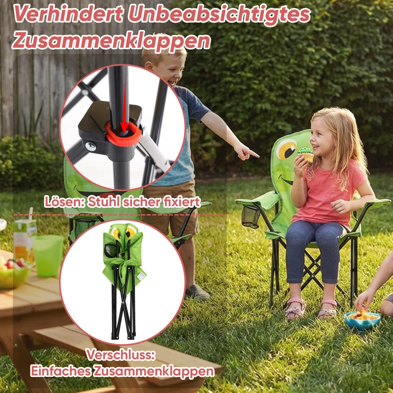 Sunula Kinder Klappstuhl Outdoor – Campingstuhl mit Frosch-Motiv & Getränkehalter, leicht & stabil, faltbar für Garten, Picknick & Camping