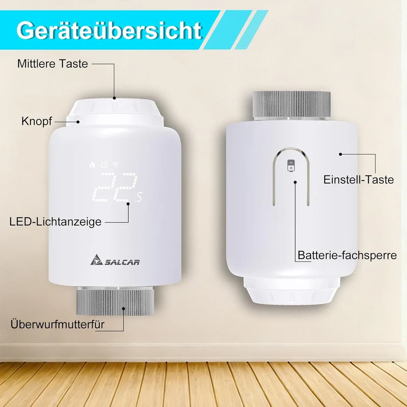 Salcar TRV603 Smartes Heizkörperthermostat WLAN – Programmierbares WiFi Thermostat mit Tuya Smart App, kompatibel mit Amazon Alexa & Google Assistant, ohne Gateway