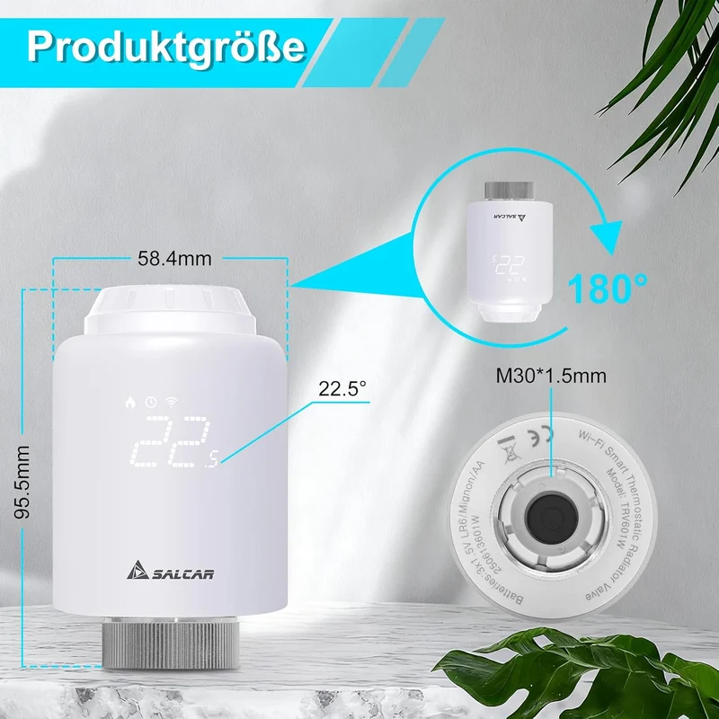 Salcar TRV603 Smartes Heizkörperthermostat WLAN – Programmierbares WiFi Thermostat mit Tuya Smart App, kompatibel mit Amazon Alexa & Google Assistant, ohne Gateway