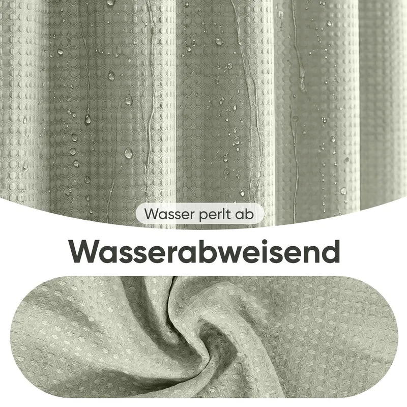 Sekey Grün Duschvorhang 180 × 200 cm, Textil Badewannenvorhang mit Waffelstruktur, Wasserabweisend & Waschbar, 100 % Polyester, mit Beschwerungsband & 12 Edelstahlringen