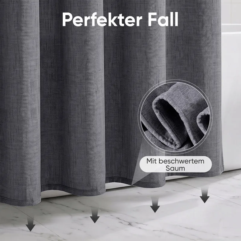 Sekey Duschvorhang, Grau, Wasserabweisender Badvorhang in Leinenoptik, 100 % Polyester, mit Beschwerungsband & 8 Duschvorhangringen, Waschbar bei 30 °C