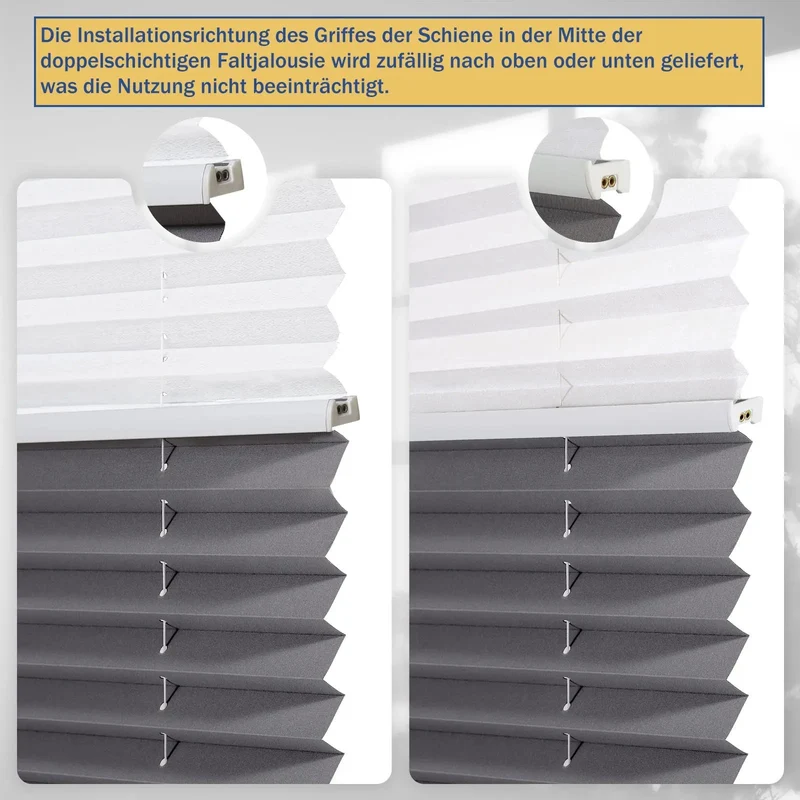 Sekey Plissee Day & Night Doppelplissee ohne Bohren, Klemmfix Fensterplissee mit frei umschaltbarer Verdunkelung, Lichtdurchlässig, 100 % blickdicht, Verspannt
